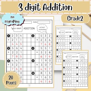 3-Digit Addition Worksheet: No Regrouping, Grid Math (PDF)
