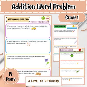 Grade 1-2 Addition Word Problems: 3-Level Math Worksheets (PDF)