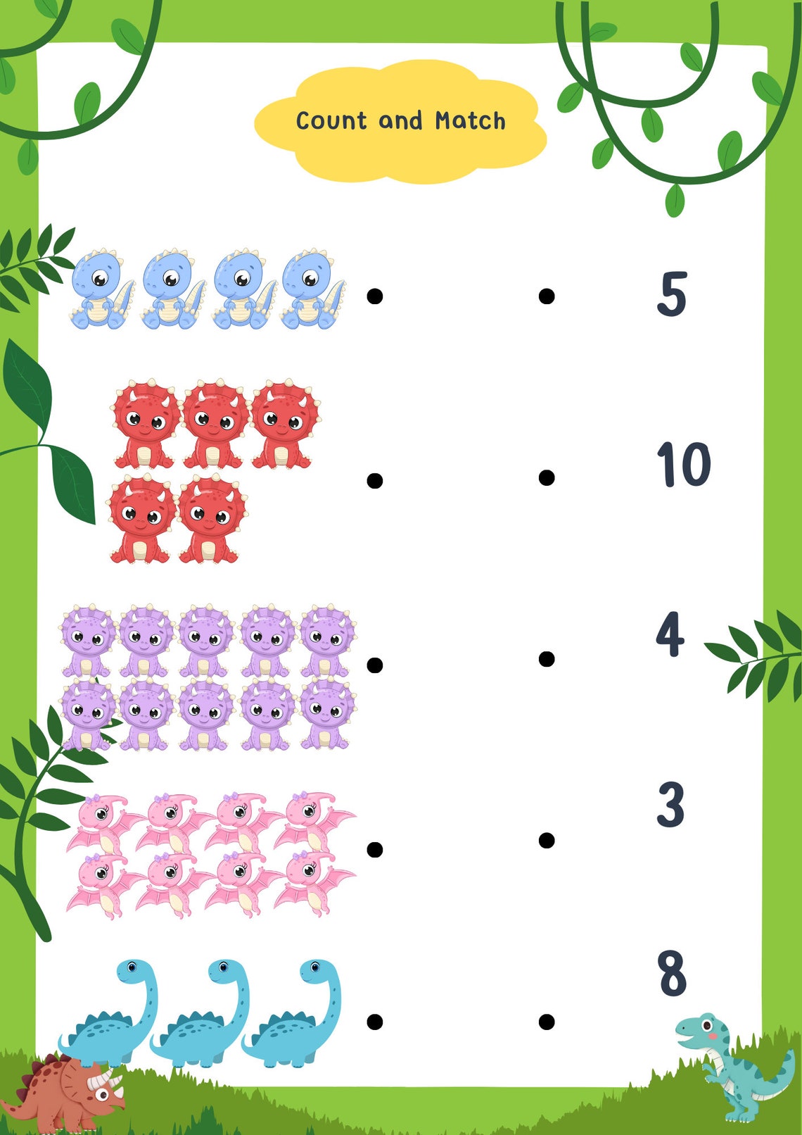 Kindergarten Worksheet, Count and Match, Math Worksheet, Counting ...
