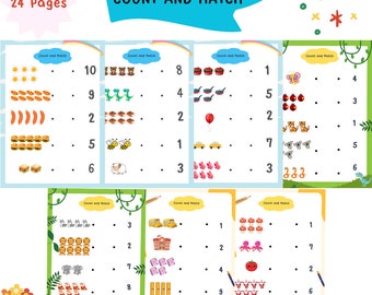 Kindergaten worksheet, Count and Match,Math worksheet, Counting objects,Printable Math worksheet, Homeschool for kids, Math for Kids