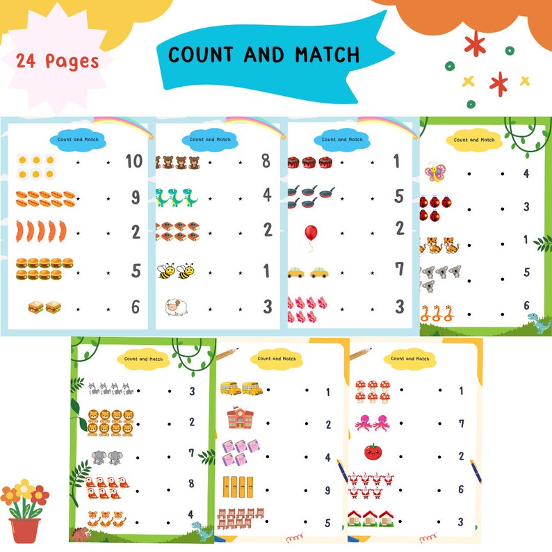 Kindergaten worksheet count and match math worksheet counting objects