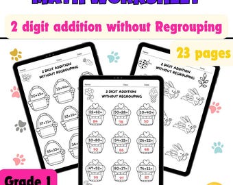 Grade 1 Addition Worksheets: 2-Digit No Regrouping (Printable)