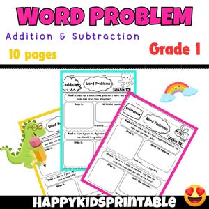 Simple Addition Subtraction Word Problems Within 10 for Kids , Grade 1 Math Worksheet, Solve Word Problems, Printable