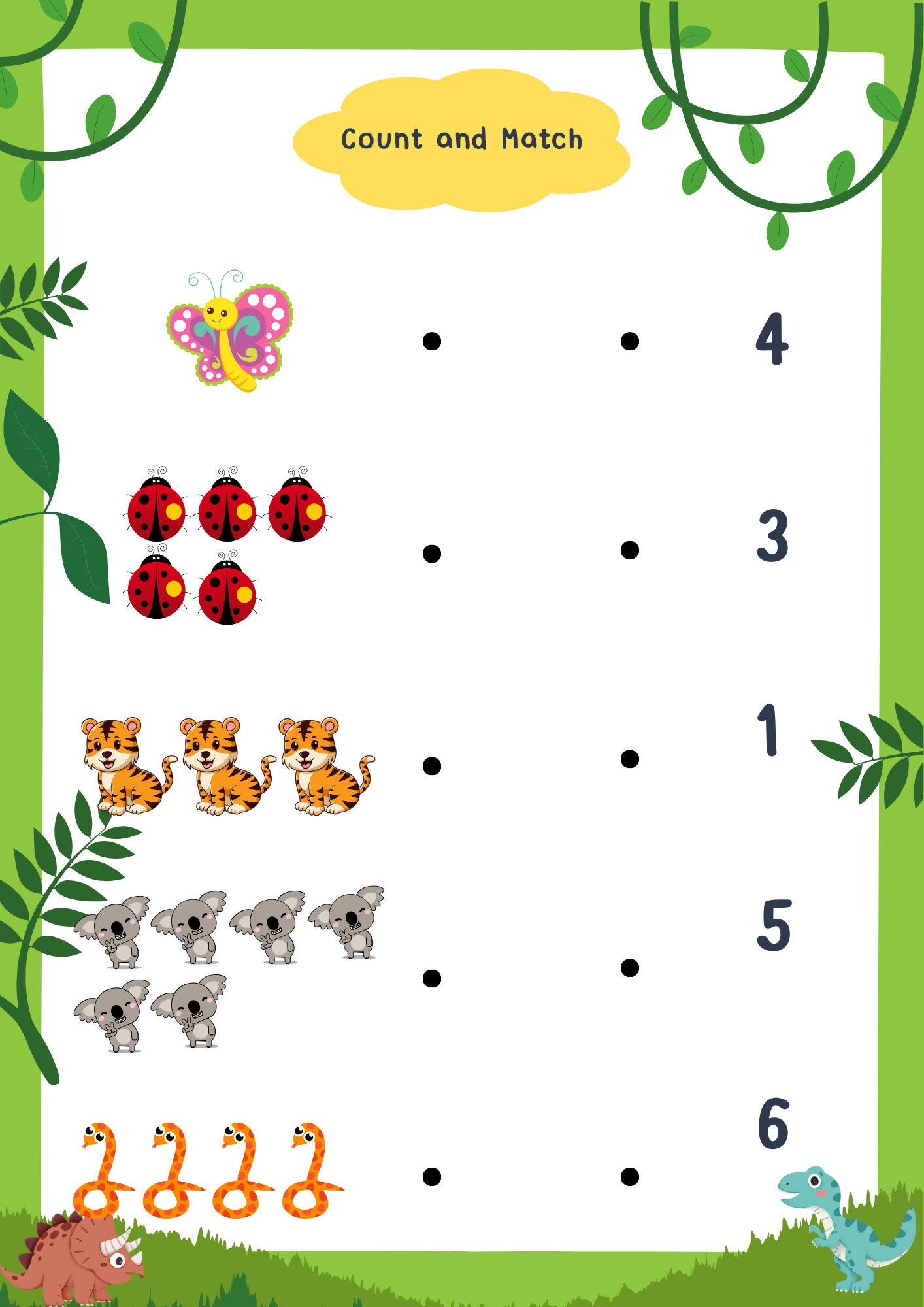 Kindergaten worksheet count and match math worksheet counting objects