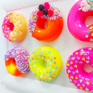 Wall Hanging Donuts Resin Wall Art 3D Pop Art Food Art Neon Nursery Decor Donut Sculpture in frame