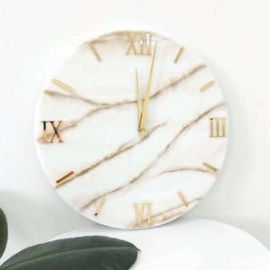 Wall Clock Resin Art Painting Epoxy Decor White Beige Gold Unique Design Custom colors