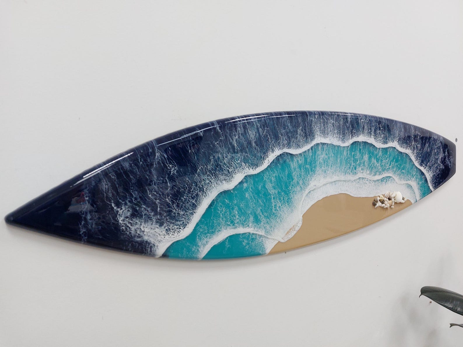 Epoxy Shell Designs Surfboard Wall Resin Art - Epoxy Ocean Decor - Beach House Decor - Sea ...