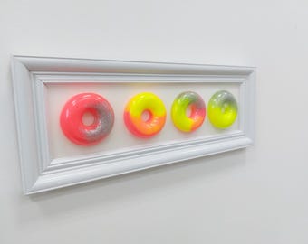 Donut Resin Wall Hanging Wall Art 3D Neon Pop Art Food Art Nursery Decor Donut Sculpture