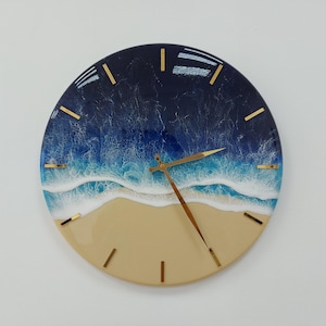 Relógio de parede de resina oceano arte de resina praia e mar decoração de parede exclusiva pintura de onda epóxi mar decoração de casa de praia