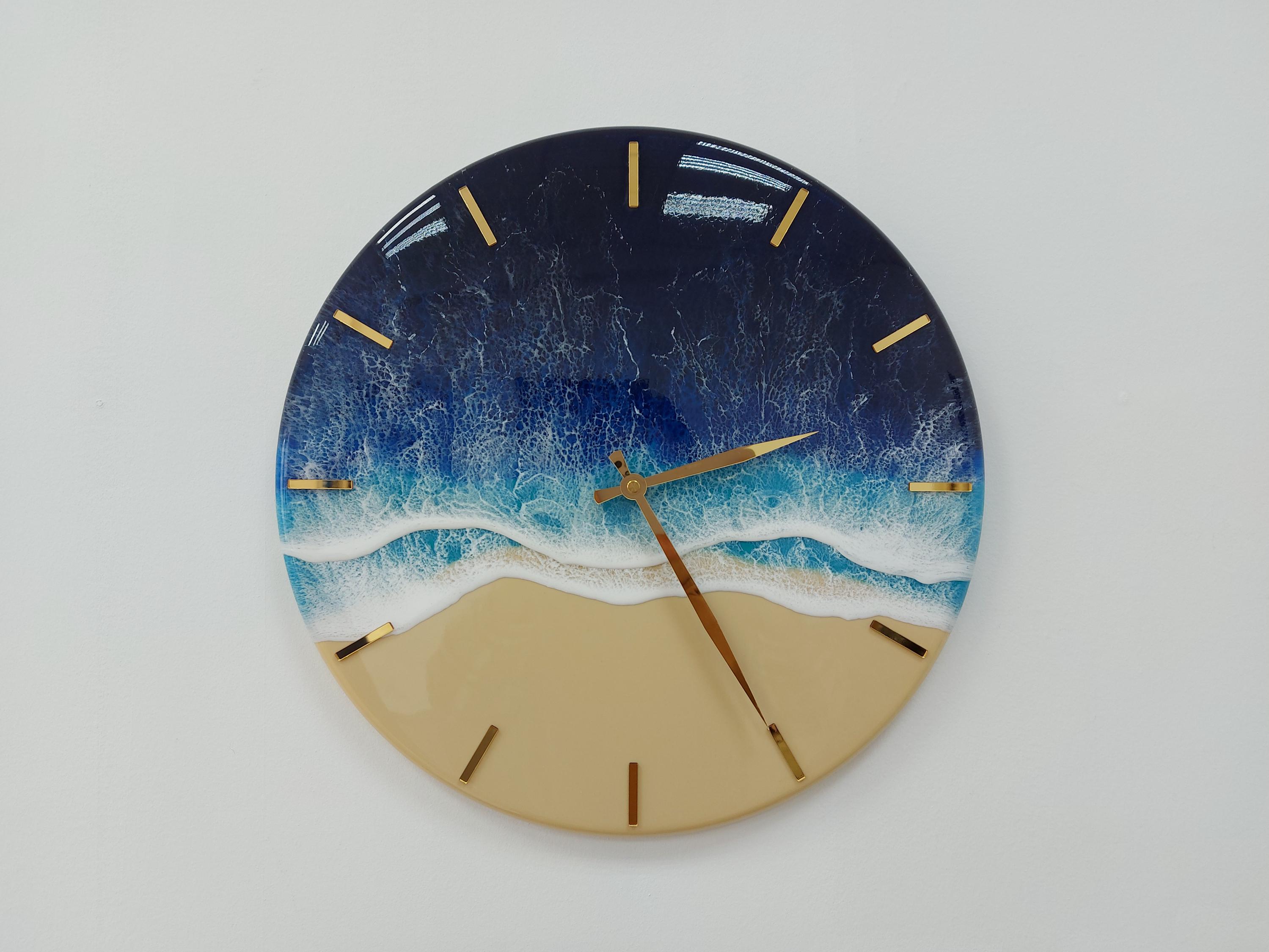 Resin Ocean Wall Clock Resin Art Beach and Sea Unique Wall Decor Epoxy Wave Sea painting Beach House decor