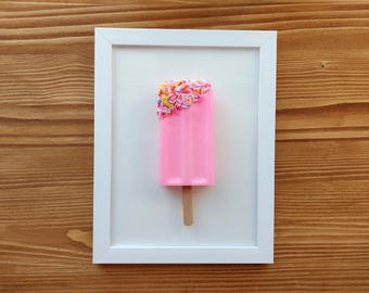 Pop Art 3D Pops in white frame Ice Cream Wall Hanging Kitchen Nursery Cafe decor
