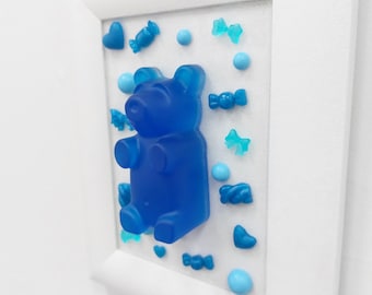 Gummy Bear Resin Wall Art Opknoping Neon Pop Art 3D Resin Bear Sculptuur Kinderkamer Decor Blauw Snoep Decor