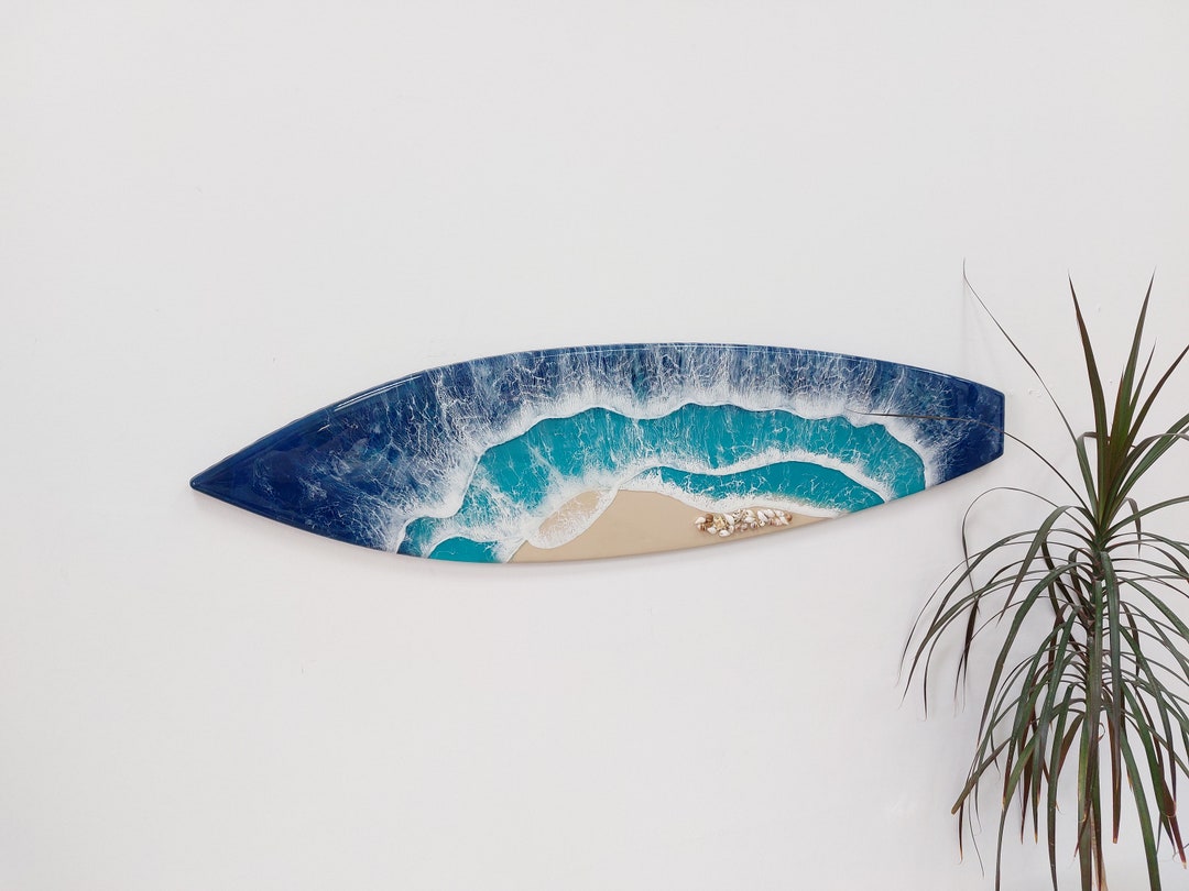 Epoxy Shell Designs Surfboard Wall Resin Art - Epoxy Ocean Decor - Beach House Decor - Sea ...