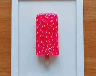 Arte de pared de helado magenta / Lindo helado de resina con chispas / Decoración de cocina kawaii / Regalo de verano hecho a mano