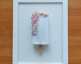 Pop Art Ice Cream Wall Art | White Resin Pops with Colorful Sprinkles | Handmade Cute Kitchen or Cafe Decor