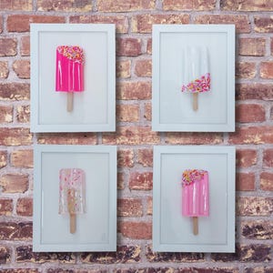 Popsicle popart 3D in witte lijst Ice Cream Wall hangend keuken kinderkamer café decor