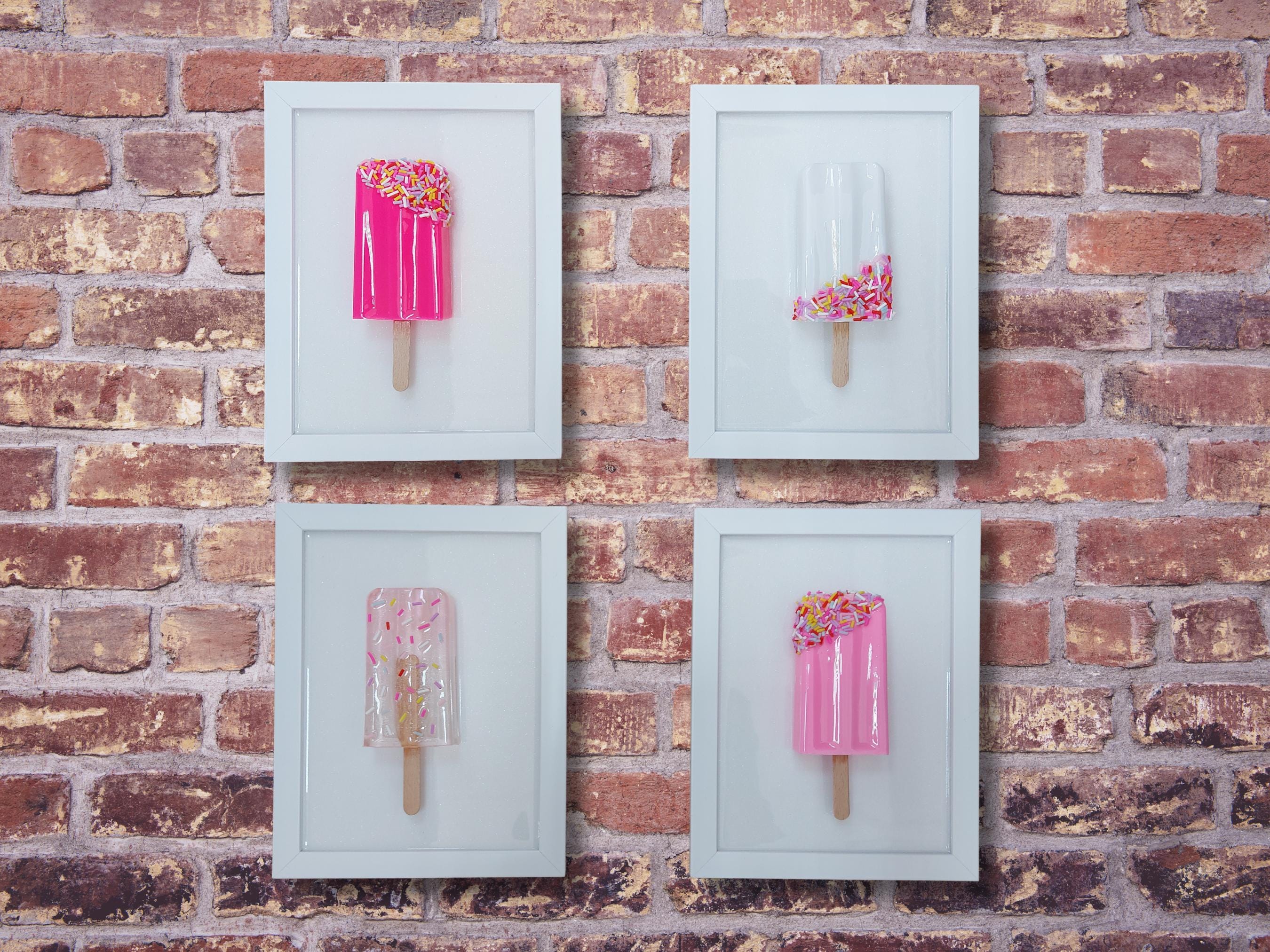 Popsicle Pop Art 3D in white frame Ice Cream Wall Hanging Kitchen Nursery Cafe decor