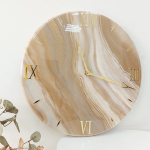 Beige Gold Wall Clock Resin Art Painting Epoxy Decor Unique Design Custom colors