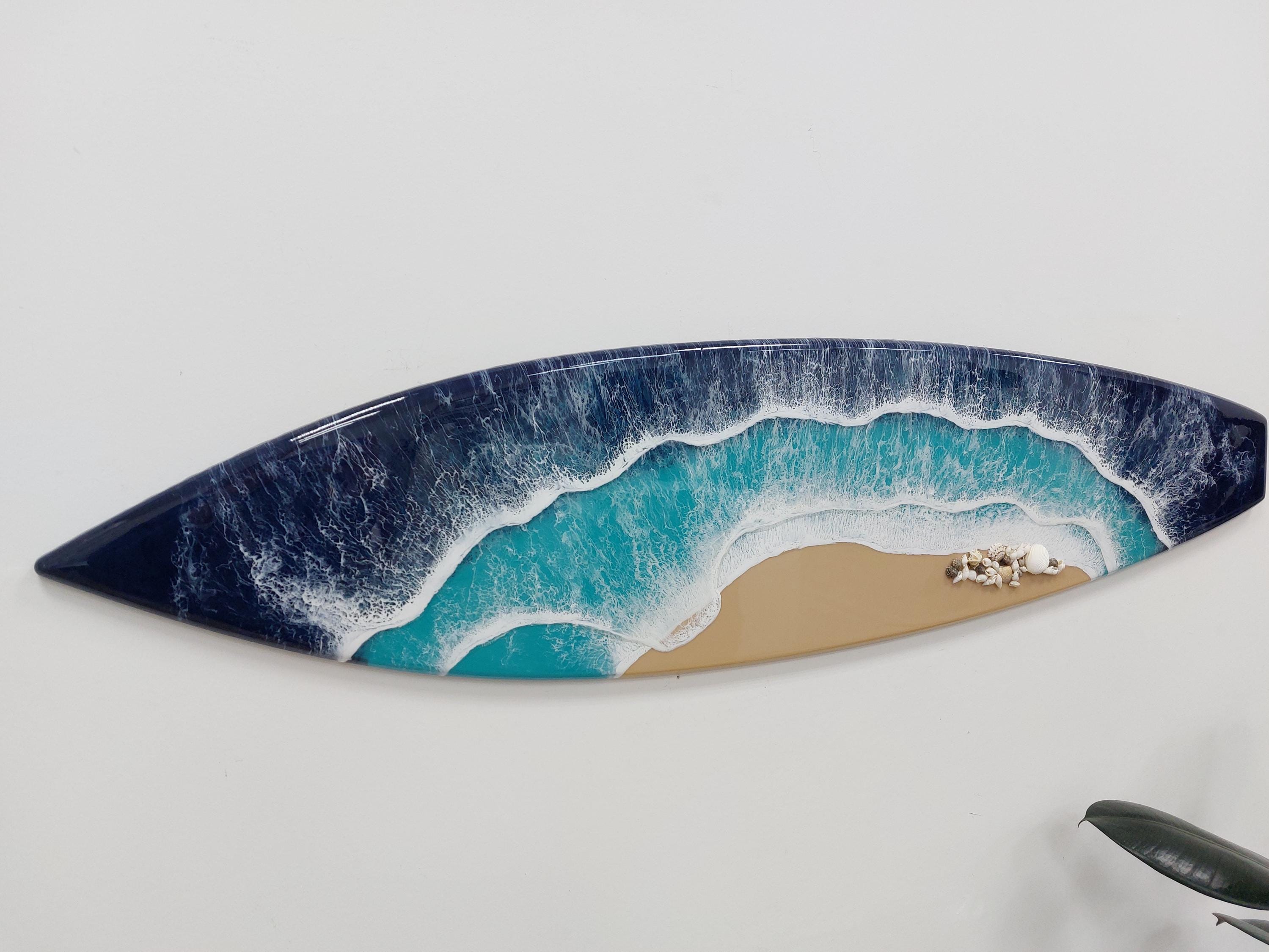 Epoxy Shell Designs Surfboard Wall Resin Art - Epoxy Ocean Decor - Beach House Decor - Sea ...