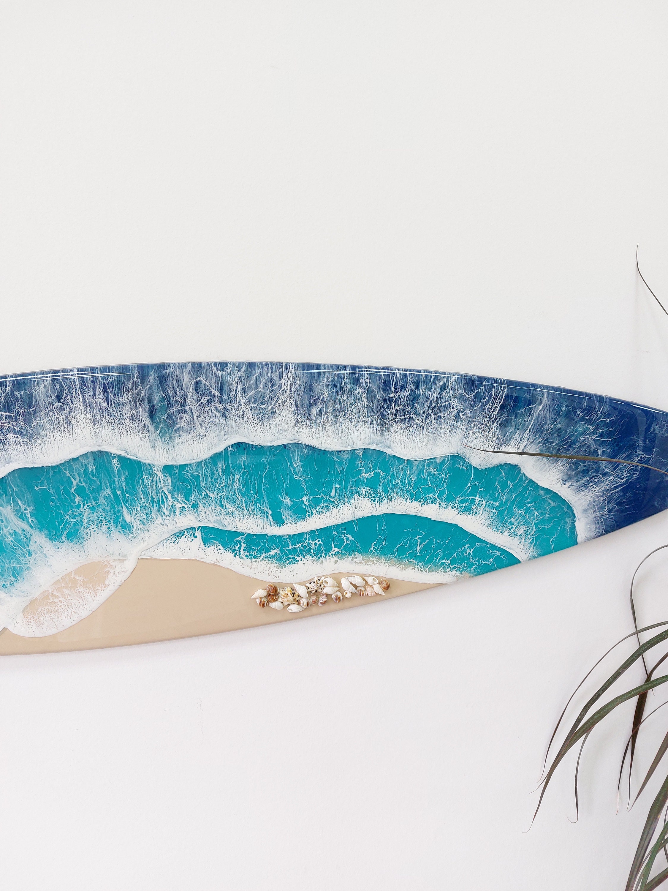 Epoxy Shell Designs Surfboard Wall Resin Art - Epoxy Ocean Decor - Beach House Decor - Sea ...