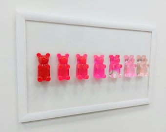 Decorazione da parete in resina a forma di orsetto gommoso rosa, decorazione da parete ombre jumbo, moderna pop art, decorazione 3D per la cameretta dei bambini, decorazione a forma di caramelle, 21 x 13''