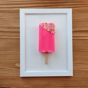 Pop Art 3D Felroze ijslolly in wit frame Ice Cream Wall Hanging Kitchen Nursery Cafe decor