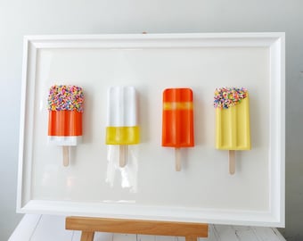 3D Pop Art Wall Art Decor 3D in frame Dopamine decor Ice Cream Kitchen decor Nursery decor