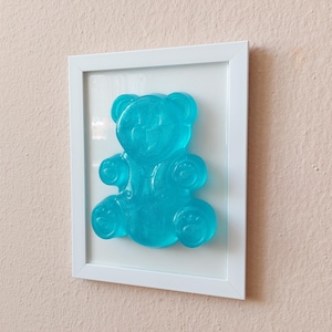Extra Large Gummy Bear Art | Blue Glitter Resin Bear in Frame | Modern Pop Art Wall Decor | Unique Gift Idea | Custom Colors Available
