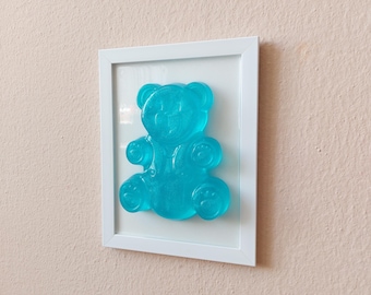 Gummybeerkunst blauw glitter: ingelijst harspop-artdecor