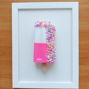 3D Ice Cream Resin Wall Art: Neon Pink Rainbow Sprinkles, Kids Room Decor