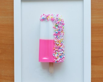 Decoración de pared de resina con helado 3D: chispas de arcoíris rosa neón, decoración para habitación infantil