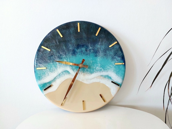 Resin Ocean Wall Clock Resin Art Beach and Sea Unique Wall Decor Epoxy Wave Sea painting Beach House decor