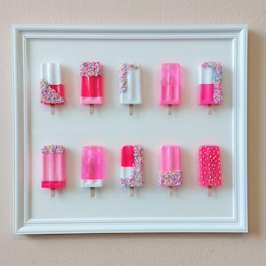 Pink and White Ice Cream Composition, Neon Ice Lolly Wall Art – Fun 3D Pop Art Decor, Handmade Epoxy Resin Art, Unique Gift