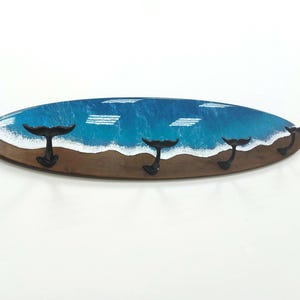 Surfboard Towel with Whale Tail Hooks Beach House Resin waves Wall Art decor