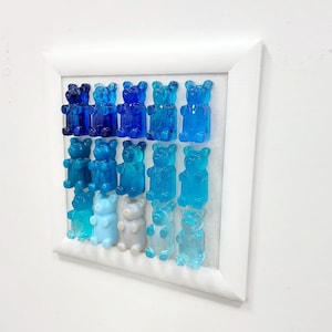 Resin Wall hanging Blue Gummy Bear Wall Art Modern Pop Art 3D Resin Kids Room Decor Candy Decor Frame 14.5 x 14.5 &#39;&#39;