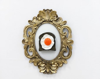 Scrambled eggs in vintage frame Food pop art Breakfast painting 3D eggs sculpture Resin Art Retro decoration Fake food Modern wall art