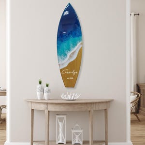 Personalized Surfboard Sign: Ocean Wave Resin Art, Family Name Decor