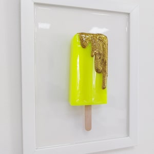 Popsicle popart 3D neongeel ijs muur hangend keuken kinderkamer café decor