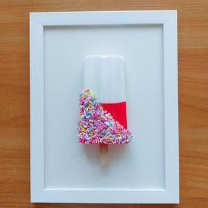 Magenta Ice Cream Wall Art | Magenta & White with Rainbow Sprinkles | Modern Resin Decor | Pop Art | 3D Handmade Art for Kids Room