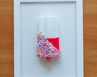 Magenta Ice Cream Wall Art | Magenta & White with Rainbow Sprinkles | Modern Resin Decor | Pop Art | 3D Handmade Art for Kids Room