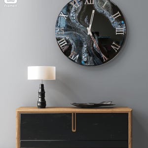 Elegant geode art clock with silver accents and crystals