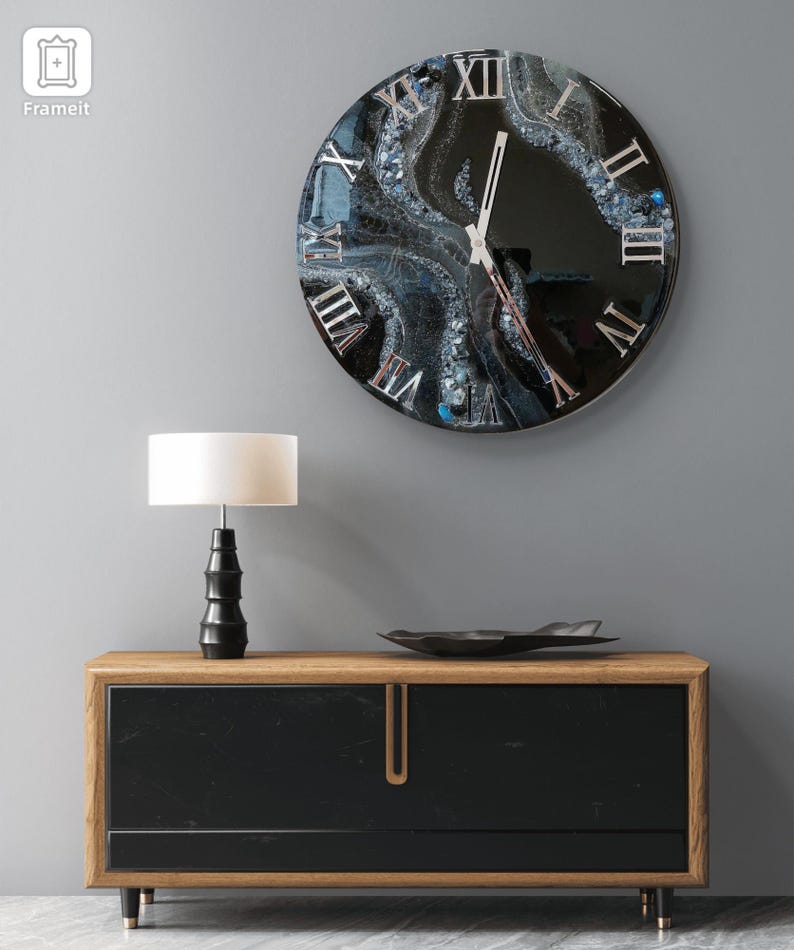 Elegant geode art clock with silver accents and crystals