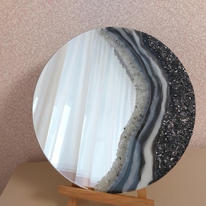 Miroir de luxe en résine époxy noir et argent, art mural en cristal fait main, pour intérieurs modernes, miroir, décoration murale, miroir rond