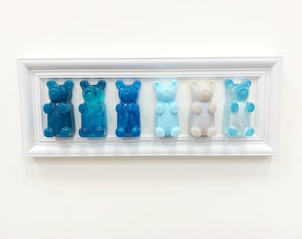 Gummybeer hars kunst aan de muur: blauw snoep popart decor (15,5 x 5,5'')