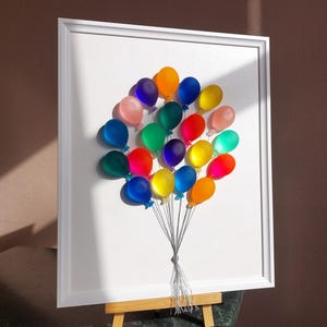 Arte mural con globos de colores 3D: decoración de resina de dopamina / Obra de arte con globos inspiradora hecha a mano / Regalo luminoso y alegre para el hogar