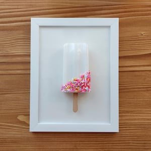 Witte popsicle popart 3D in lijst ijs muur hangende keuken kinderkamer café decor