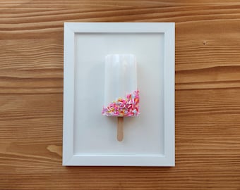 White  Pop Art 3D in frame Ice Cream Wall Hanging Kitchen Nursery Cafe decor