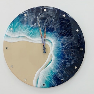 Relógio de parede de resina oceano arte de resina praia e mar decoração de parede exclusiva para design de onda epóxi decoração de casa de praia