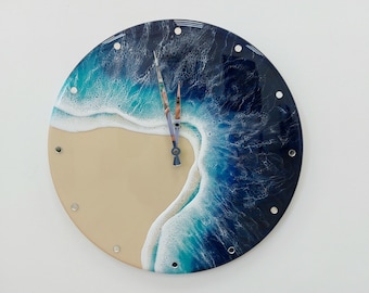 Resin Ocean Wanduhr Resin Art Strand und Meer Einzigartige Wanddekoration für Epoxy Wave Design Beach House decor