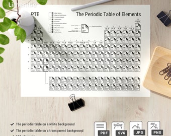 Periodic Table of Elements | Black on White/Transparent Background | 118 elements | pdf, png, svg, jpg